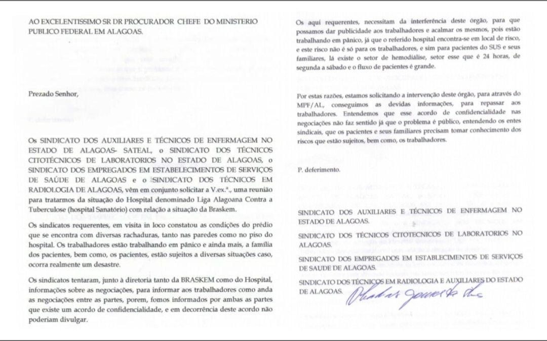 Oficio ao Procurador Chefe do Ministério Público Federal de Alagoas